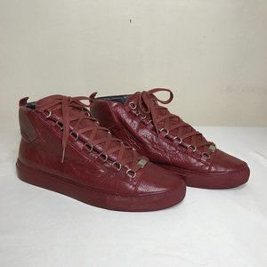 Balenciaga Dark Red Leather Arena High Top Sneaker Men Size 43